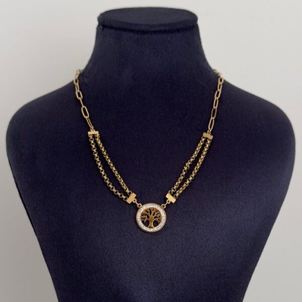 Çelik İki Zincirli Yaşam Ağaç Kolye