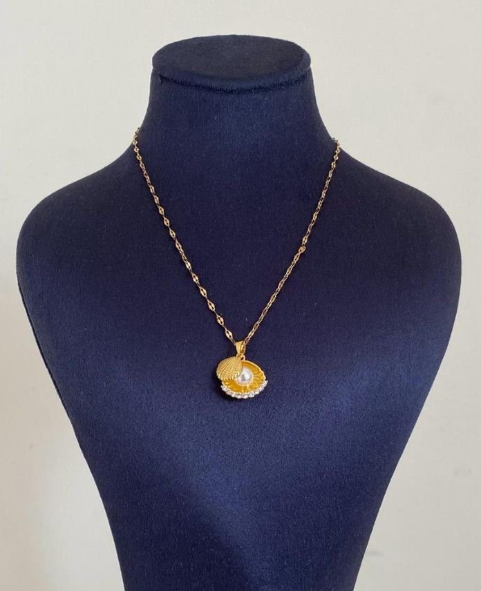 CKOINCILITASLIG-1.jpg Çelik İstiridye İncili Taşlı Kolye - Görsel 1