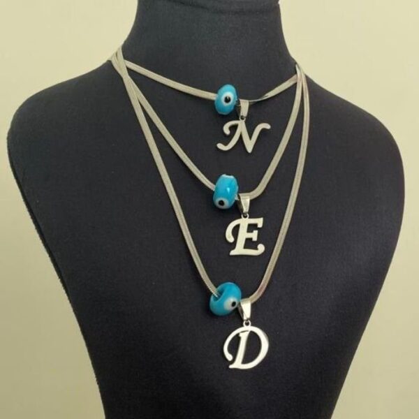 Çelik İtalyan Zincir Nazarlıklı Harf Kolye