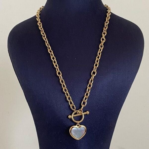 Çelik Kalp Sedef Büyük Zincir Kolye