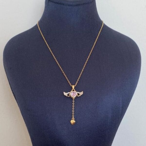 Çelik Melek Kanatlı Kalp Kolye