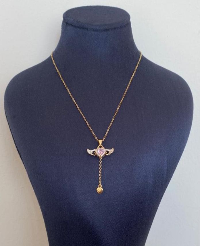 CKOMELEKKANATLIKALPG-1.jpg Çelik Melek Kanatlı Kalp Kolye - Görsel 1