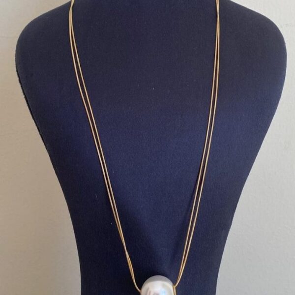 Çelik Yuvarlak Zincir Büyük İnci 60cm Kolye