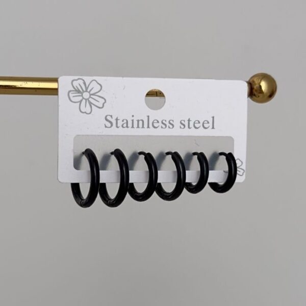 Çelik 6 Lı İnce Siyah Küpe