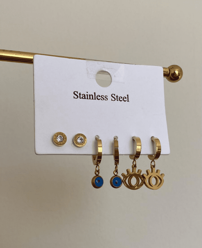 CKU6LISETGOZNAZARLIKG-1.png Çelik 6 Lı Set Göz Nazarlık Küpe - Görsel 1