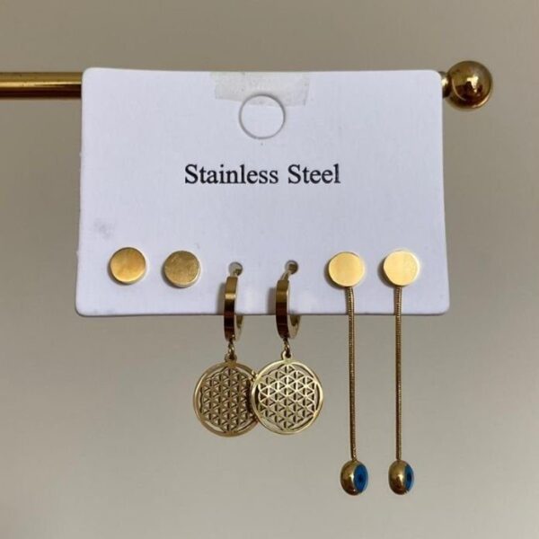 Çelik 6Lı Yaşam Çiçeği Küpe