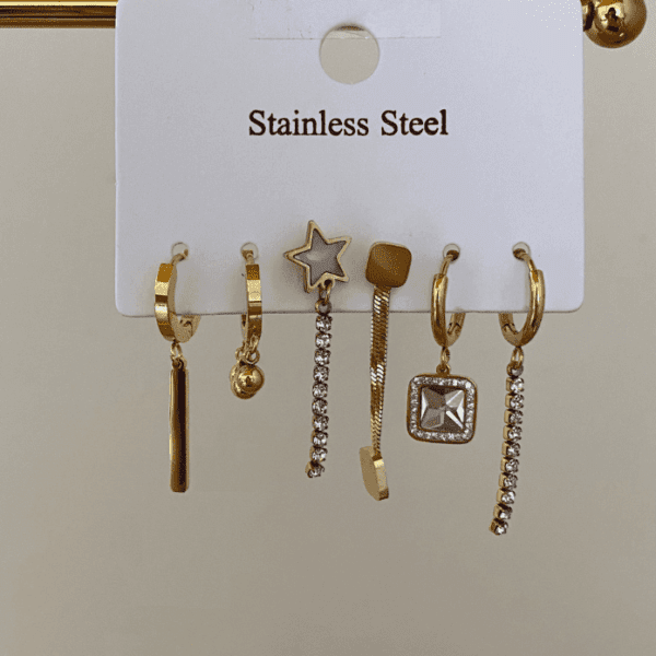 Çelik 6 Lı Yıldız Bagetli Küpe