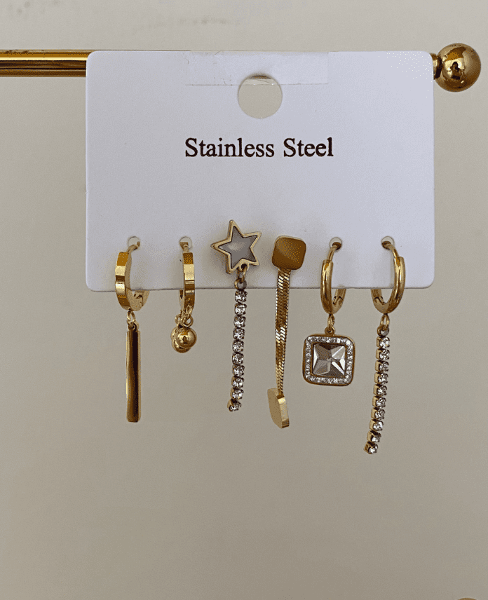 CKU6LIYILDIZBAGETLIG.png Çelik 6 Lı Yıldız Bagetli Küpe - Görsel 1