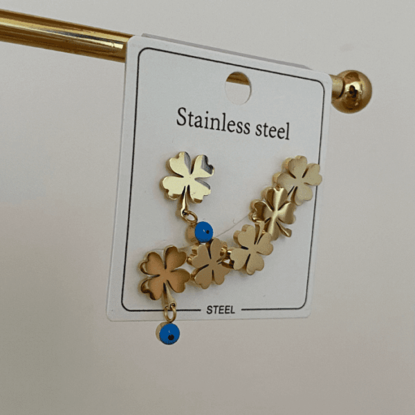 Çelik 6 Lı Yonca Nazarlık Küpe