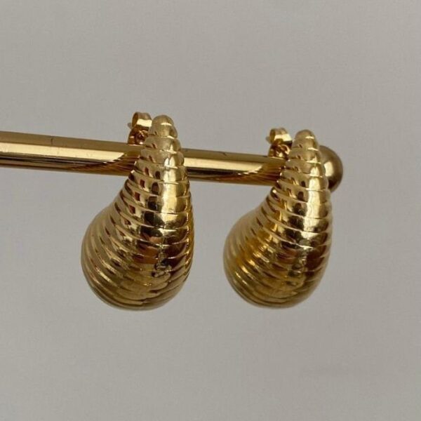 Çelik Çizgili Damla 3cm Küpe