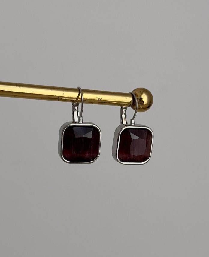 CKUDOGALTASKAREKAHVES-1.jpg Çelik Doğaltaş Kare Kahve Küpe - Görsel 1