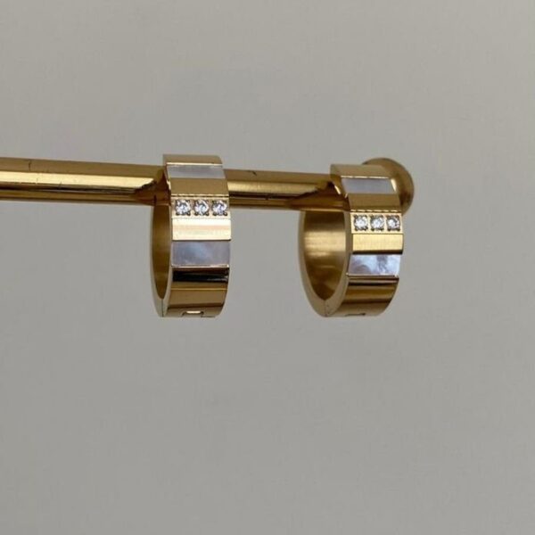 Çelik Sedefli Taşlı Halka Küpe