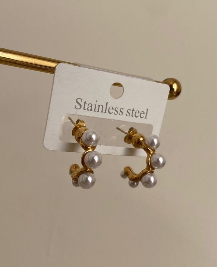 CKUINCILIHALKAKUCUK2G-1.jpg Çelik İncili Halka Küçük Küpe - Görsel 1