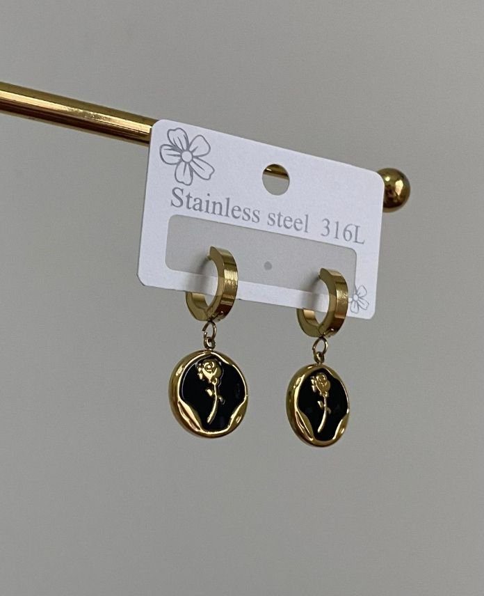 CKUSIYAHSEDEFGULG-1.jpg Çelik Siyah Sedef Gül Küpe - Görsel 1