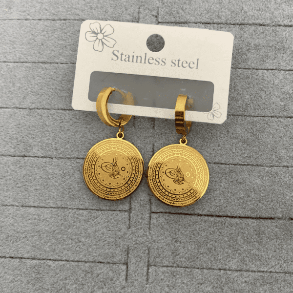 Çelik Tuğralı Yuvarlak Küpe