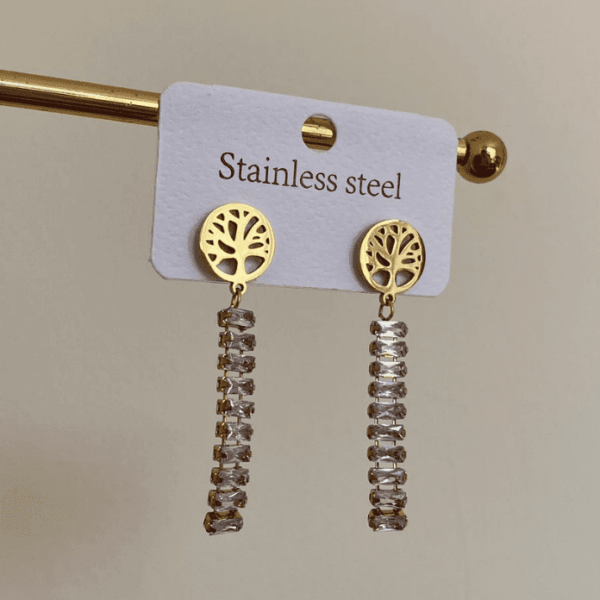 Çelik Yaşam Ağaçı Baget Küpe