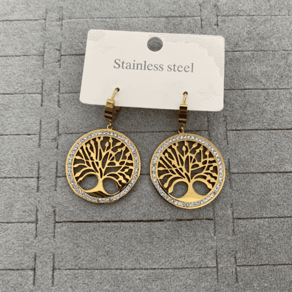 Çelik Yaşam Ağacı Büyük Küpe