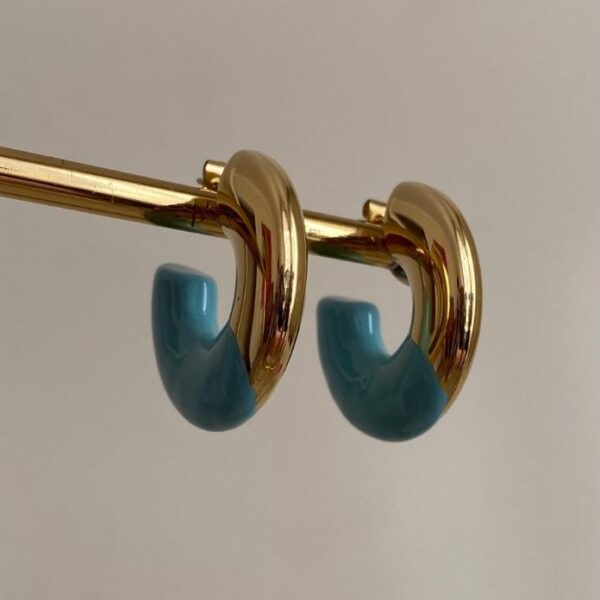 Çelik Yazlık Midye Yuvarlak Mavi Küpe