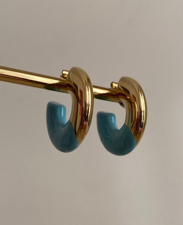 CKUYAZLIKMIDYEYUVARLAKMAVIG-1.jpg Çelik Yazlık Midye Yuvarlak Mavi Küpe - Görsel 1