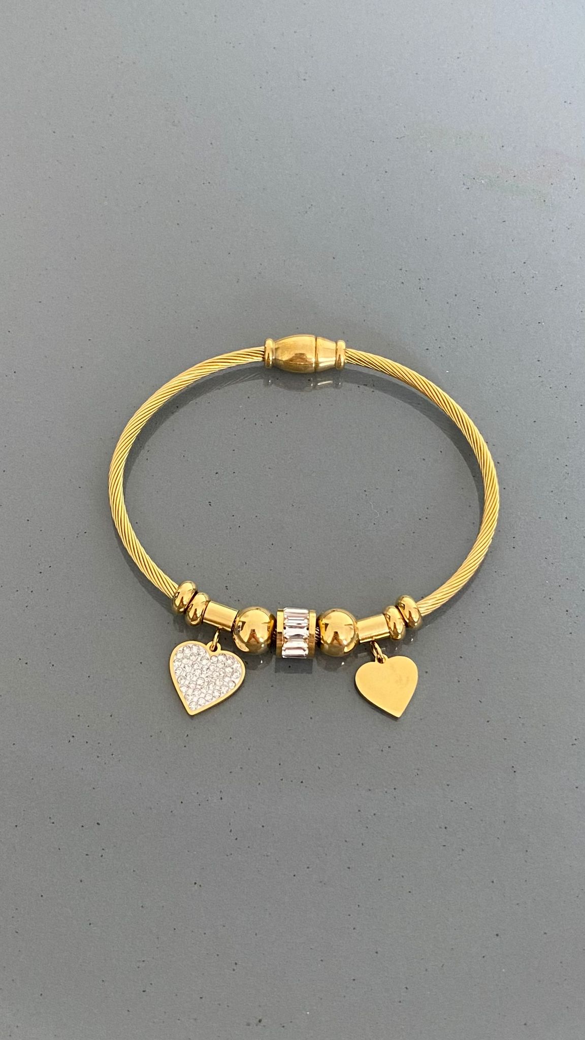 CPAIKIKALPTASLIG.jpeg Çelik İki Kalp Taşlı Pndr - Görsel 1