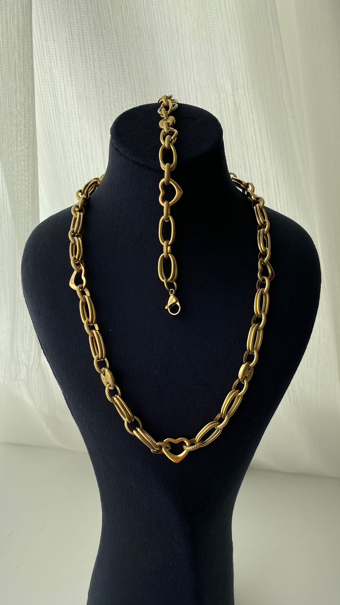 CSETFARKLIKALPG.jpeg Çelik Kalp Zincir Set - Görsel 1