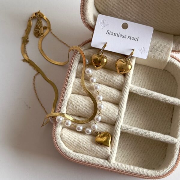 Çelik Kalp İnci Set