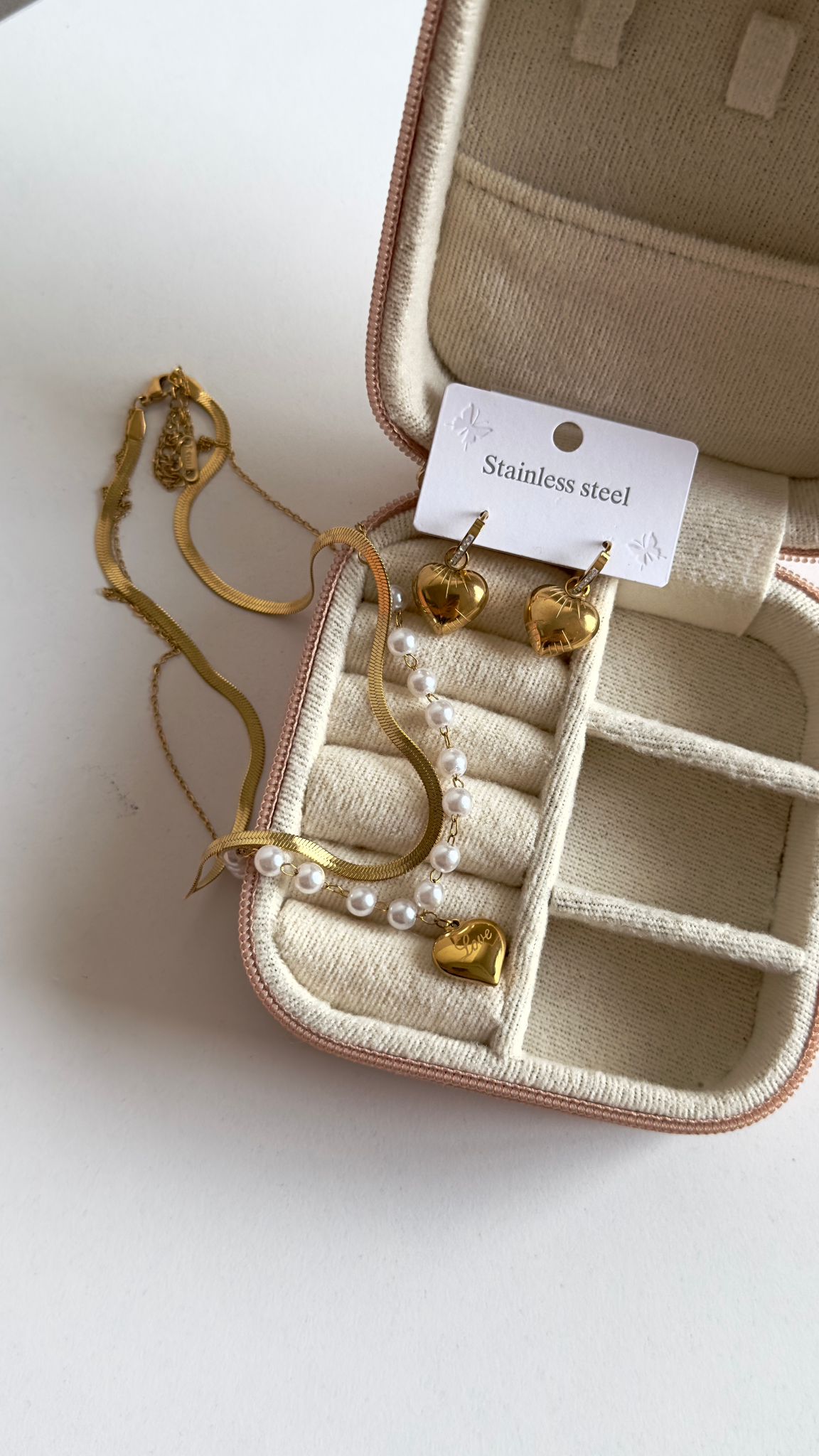 CSETKALPBOMBEG.jpeg Çelik Kalp İnci Set - Görsel 1