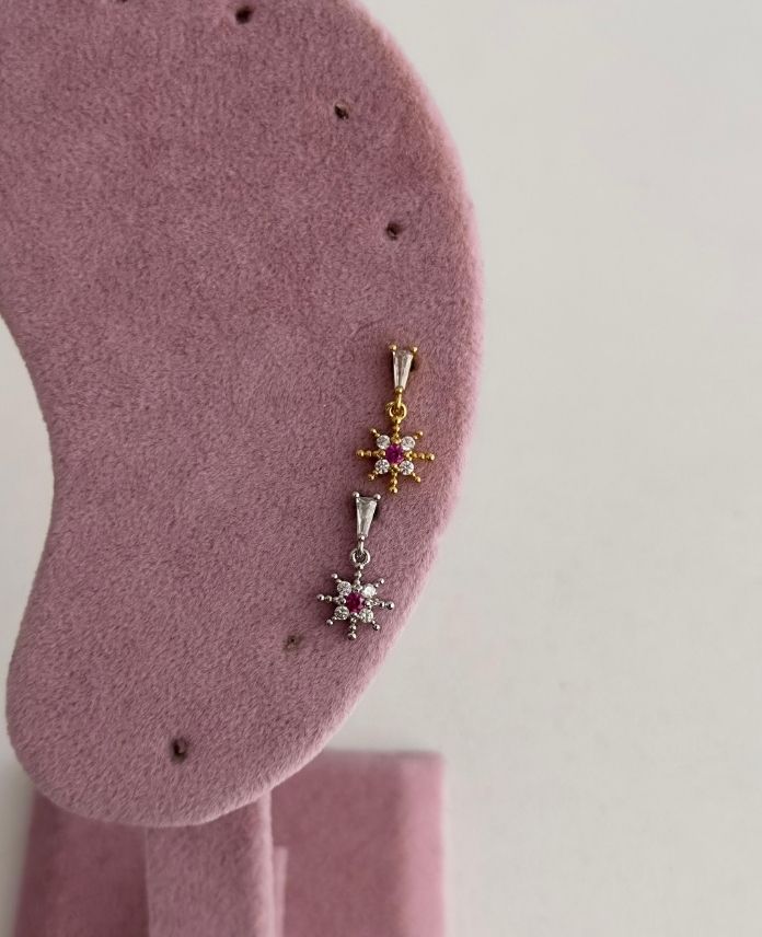 CTRSALLANTILIYILDIZPEMBETAS-1.jpg Çelik Sallantılı Yıldız Pembe Tragus Piercing (Arkası Düz) - Görsel 1