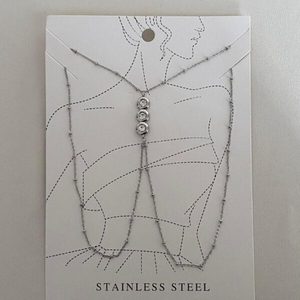 Çelik 3 Yuvarlak Taş Vücut Zinciri