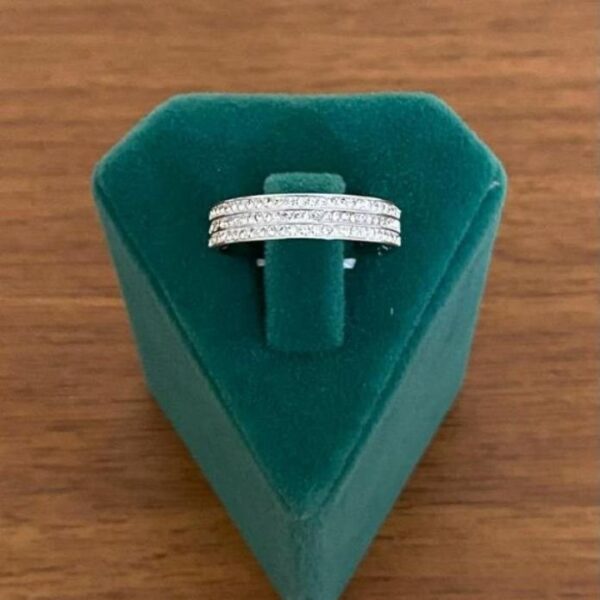 Çelik Numaralı 3 Sıra Taşlı Silver Yüzük