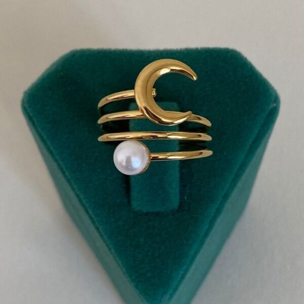 Çelik Ayarlamalı Ay İncili Yüzük