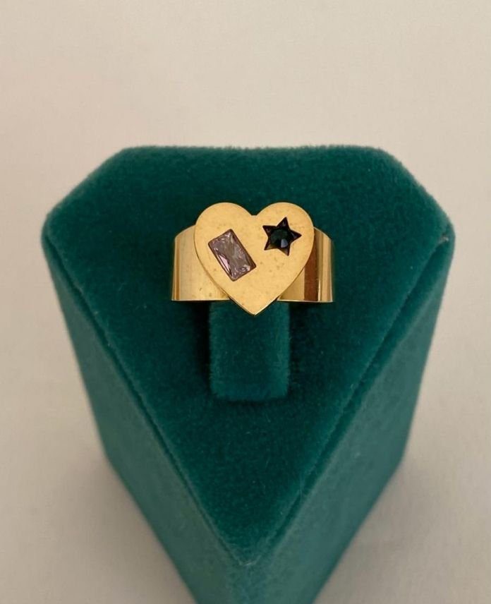 CYUAYARLAMALIKALPYILDITASLIG-1.jpg Çelik Ayarlamalı Kalp Yıldız Taşlı Yüzük - Görsel 1