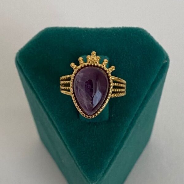 Çelik Ayarlamalı Taşlı Doğal Taş Mor Yüzük