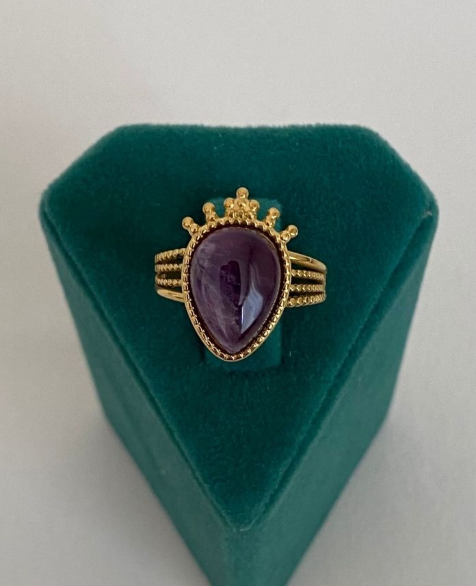 CYUAYARLAMALITACLIDOGALTASMORG-1.jpg Çelik Ayarlamalı Taşlı Doğal Taş Mor Yüzük - Görsel 1