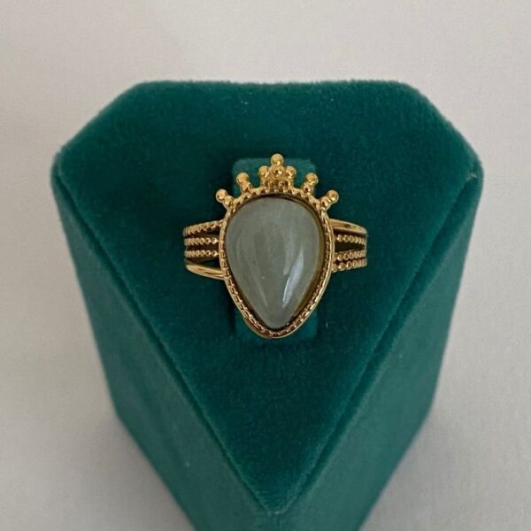 Çelik Ayarlamalı Doğal Taş Yeşil Yüzük