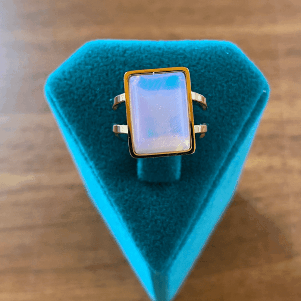 Çelik Ayarlamalı Dikdörtgen Renkli Taşlı Yüzük