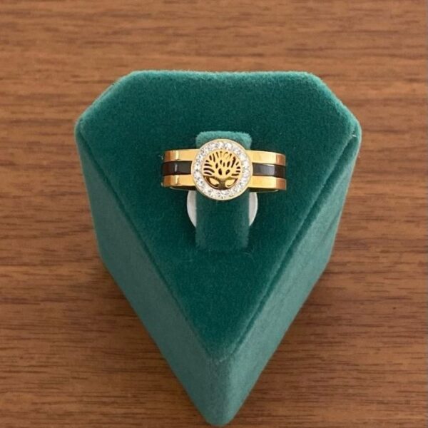 Çelik Numaralı Yaşam Ağacı Siyah Yüzük