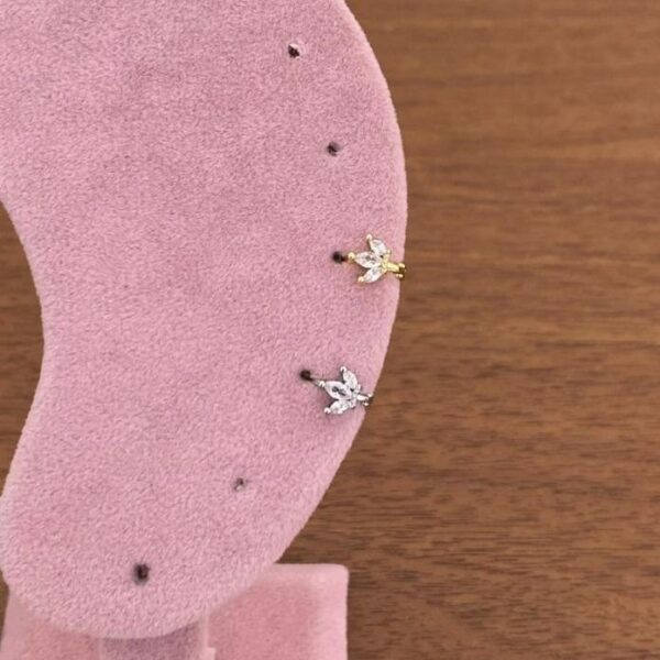 Pirinç Helix Taşlı Yaprak Piercing