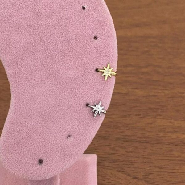 Pirinç Helix Ortası Taşlı Yıldız Piercing