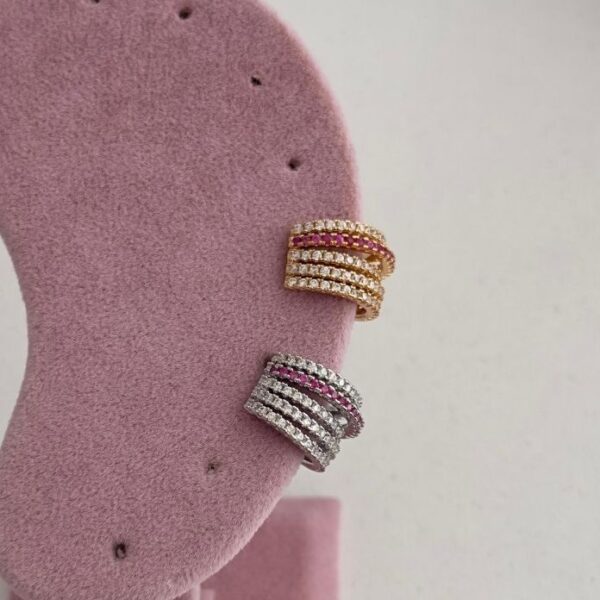 Pirinç Beş Sıra Pembe Taş Earcuff