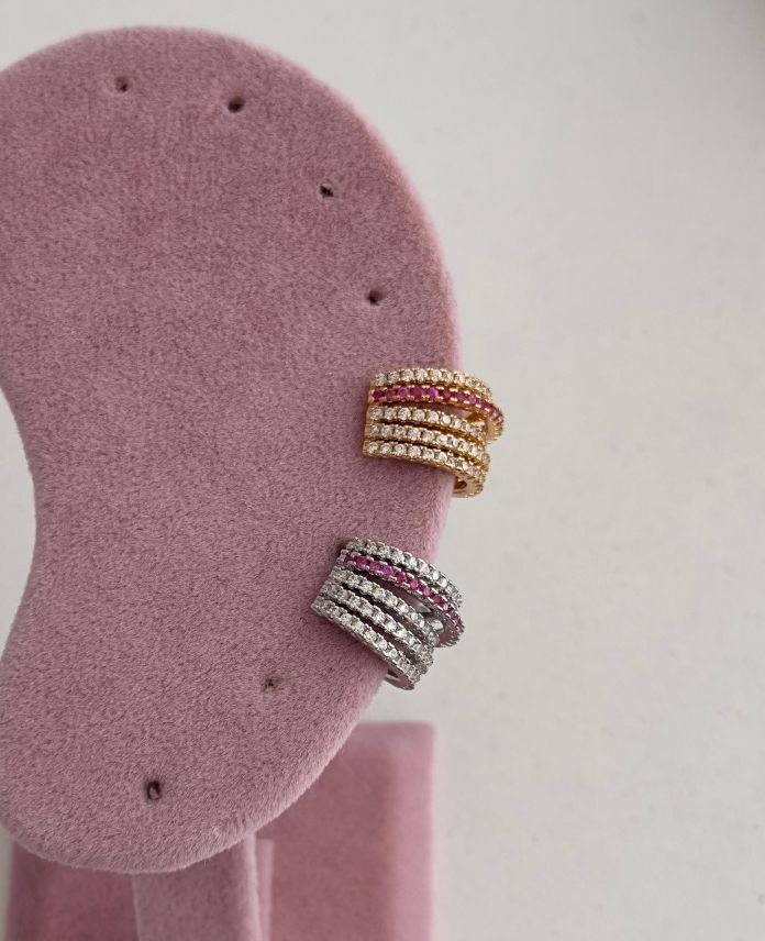 PIEABESSIRAPEMBETAS-1.jpg Pirinç Beş Sıra Pembe Taş Earcuff - Görsel 1