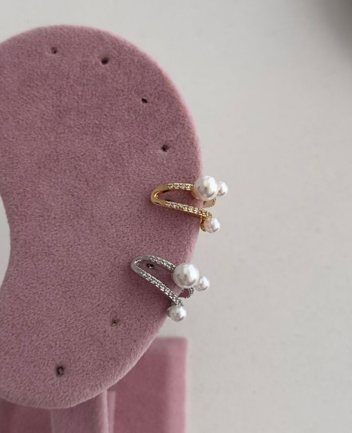 PIEAINCILITASLI3-1.jpg Pirinç İncili Taşlı Earcuff - Görsel 1