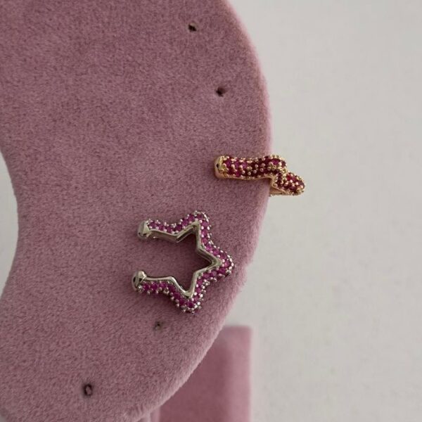 Pirinç Yıldız Pembe Taş Earcuff