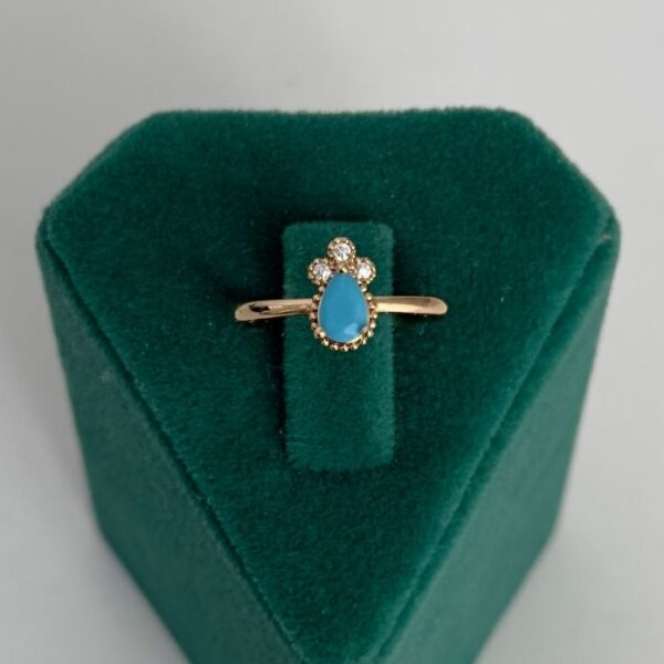 Pirinç Damla Mavi Ayarlanabilir Yüzük