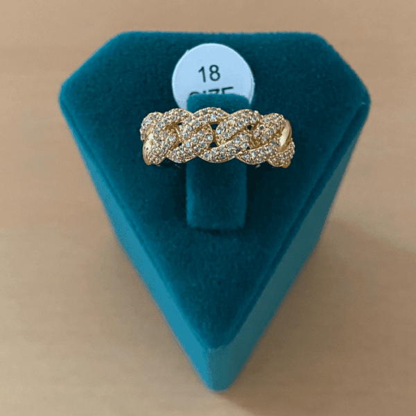 Pirinç Gold Numaralı Zincir Full Taşlı Yüzük