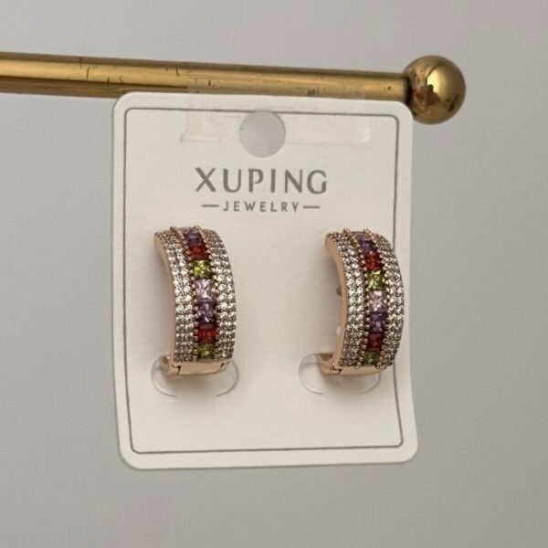 Xuping Halka Ortası Renkli Taşlı Küpe