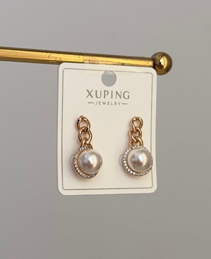 XKUZINCIRUCUINCITASLIR-1.jpg Xuping Zincir Ucu İnci Taşlı Küpe - Görsel 1