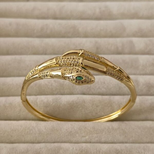 Zirkon Yılan Taşlı Yeşil Göz Kelepçe